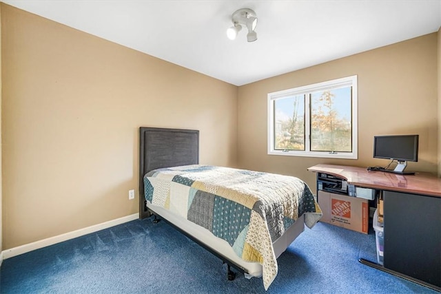 bedroom featuring dark carpet