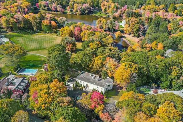 aerial view featuring a water view