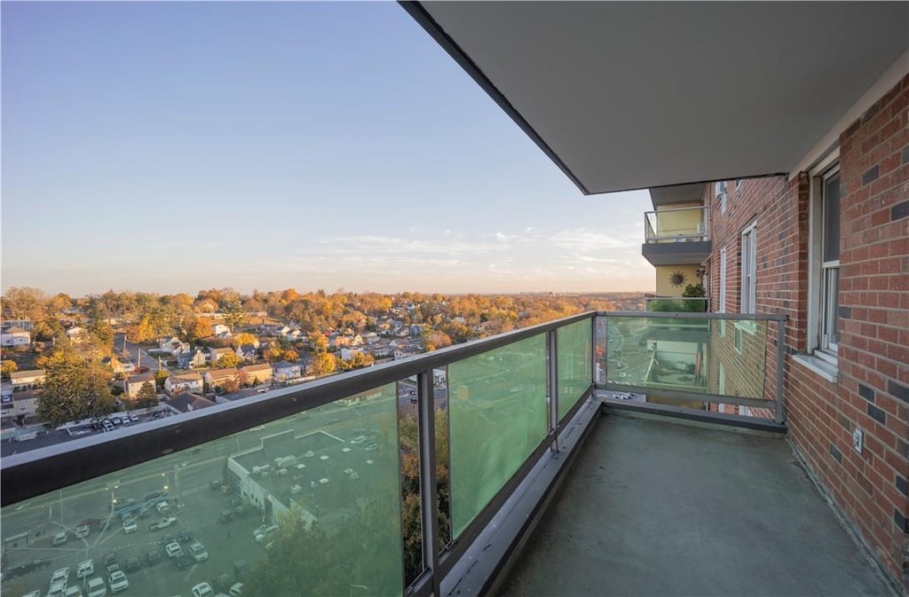 view of balcony at dusk