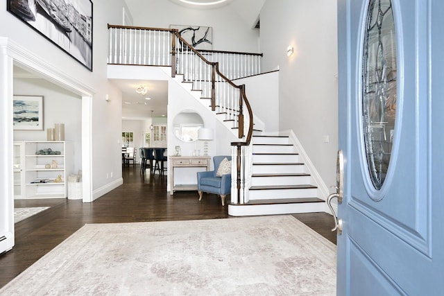 entrance foyer featuring a high ceiling and dark hardwood / wood-style flooring