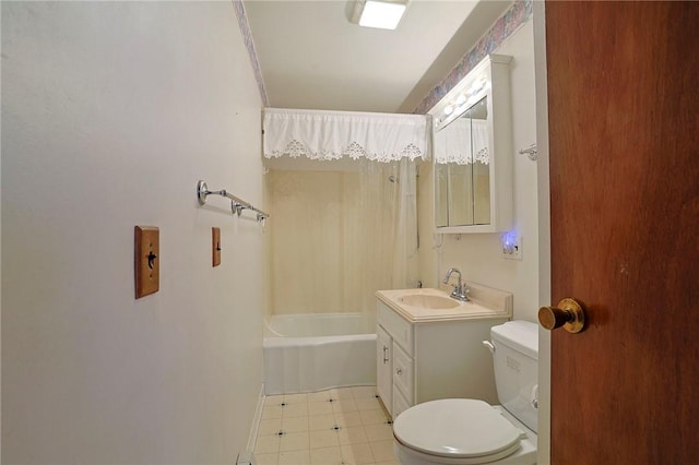 full bathroom featuring bathing tub / shower combination, vanity, and toilet