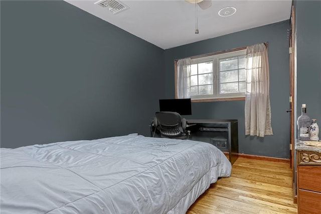 bedroom with light hardwood / wood-style floors