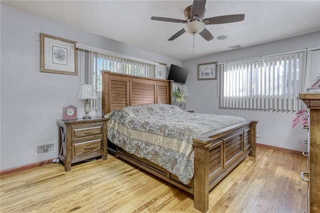 bedroom featuring ceiling fan and light hardwood / wood-style floors