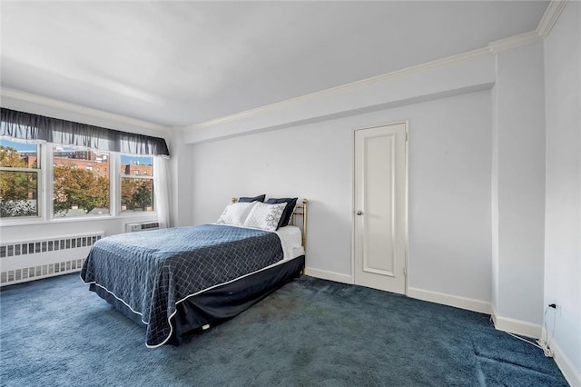 3755 Henry Hudson Pkwy Unit 7E, Bronx, NY 10463 - bedroom featuring radiator, crown molding, dark colored carpet, and baseboards