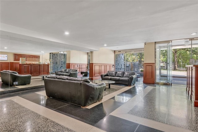 3755 Henry Hudson Pkwy Unit 7E, Bronx, NY 10463 - lobby featuring wainscoting, a decorative wall, and recessed lighting