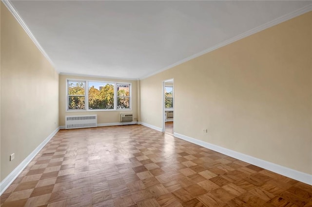 3755 Henry Hudson Pkwy Unit 7E, Bronx, NY 10463 - spare room with radiator, baseboards, a wall mounted air conditioner, and ornamental molding
