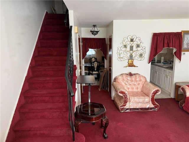 interior space with carpet flooring and sink