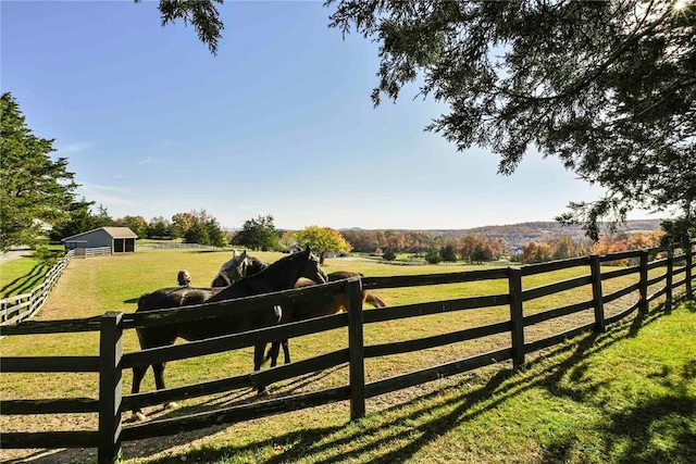 view of gate featuring an outbuilding and a rural view