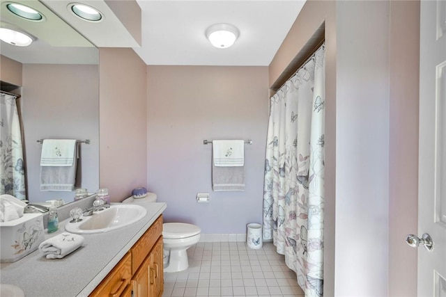 bathroom featuring tile patterned flooring, vanity, and toilet