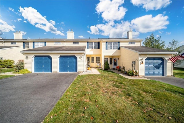 view of front facade featuring a garage and a front lawn