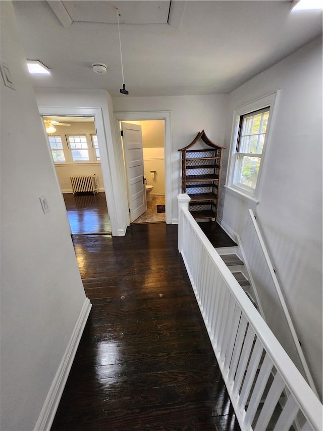 hallway with a skylight