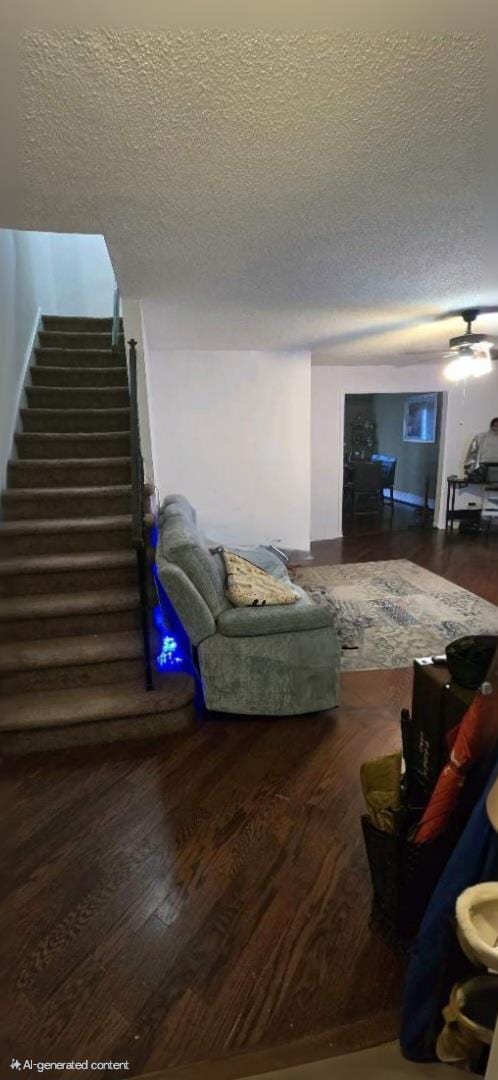 1668 Rte 9 Unit 10B, Wappingers Falls, NY 12590 - living area with stairs, wood finished floors, and a textured ceiling