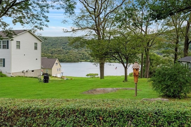 view of yard with a water view