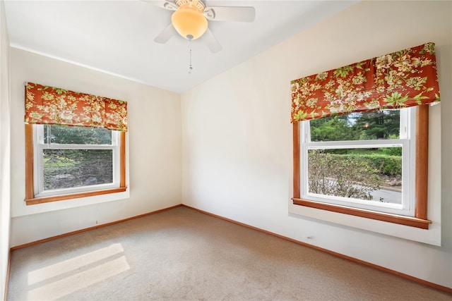 spare room with carpet and ceiling fan