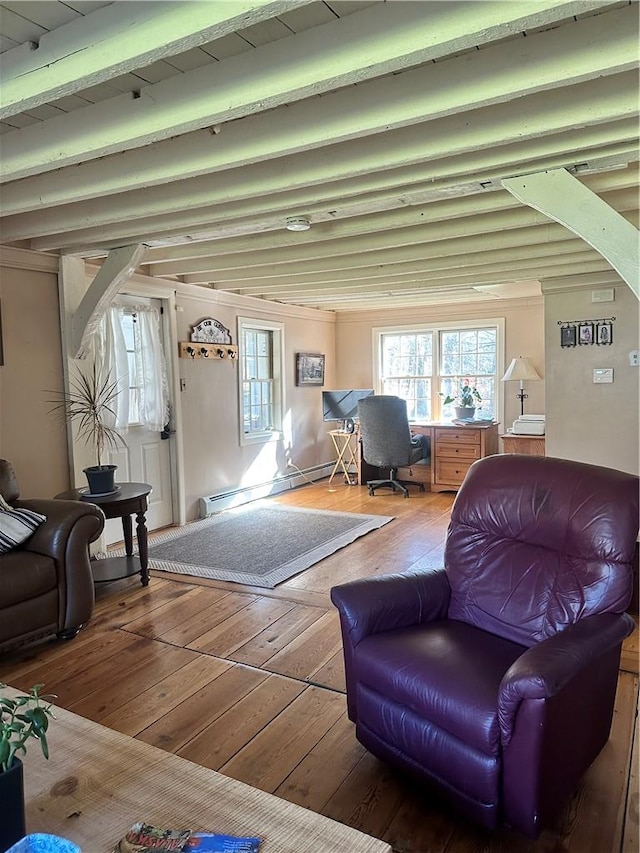 living room with wood walls