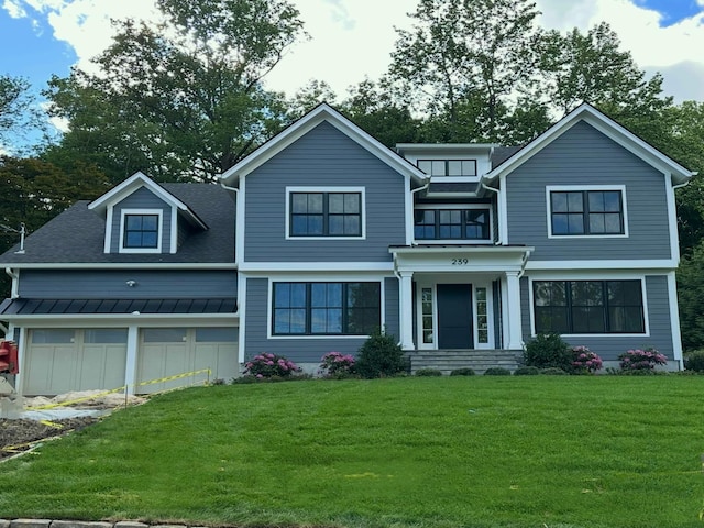 239 Rock Creek Ln, Scarsdale, NY 10583 - view of front of property with a front lawn, an attached garage, and roof with shingles