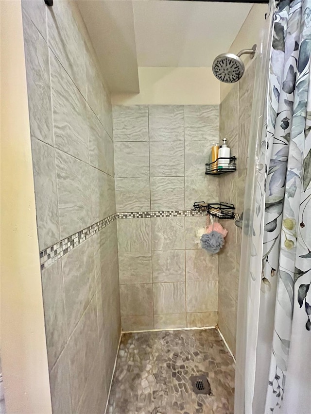 bathroom featuring a shower with shower curtain