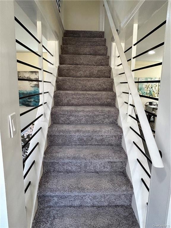 stairs featuring carpet floors