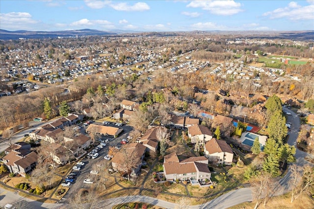 drone / aerial view featuring a mountain view