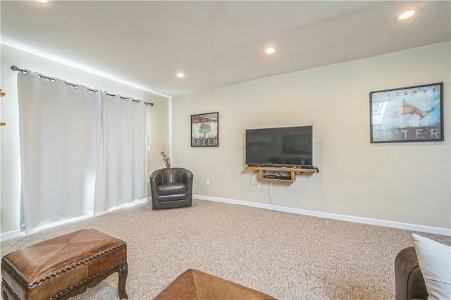 sitting room with carpet floors