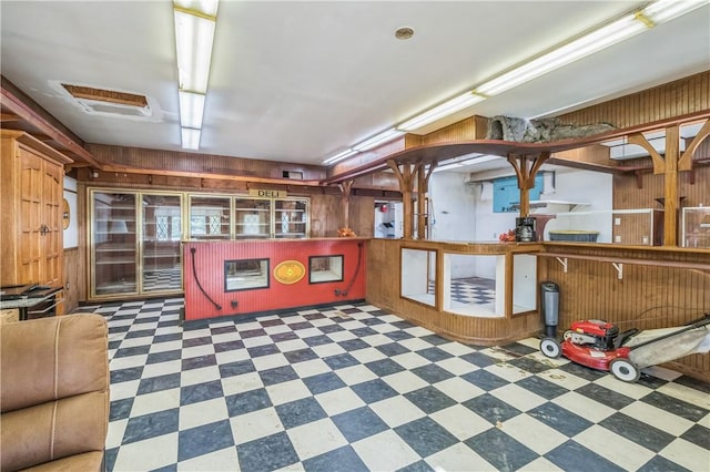 basement with wood walls