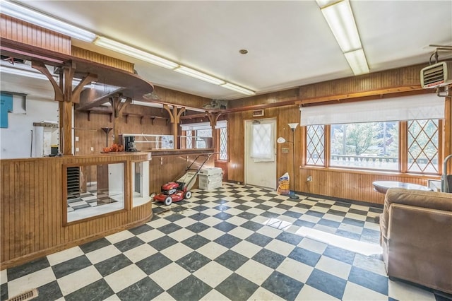 basement with wooden walls