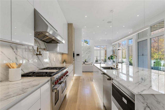 kitchen featuring plenty of natural light, sink, white cabinetry, and stainless steel appliances