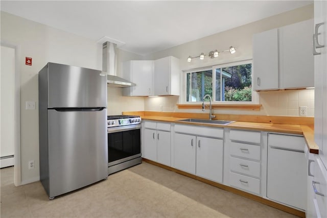 kitchen featuring white cabinetry, sink, wall chimney exhaust hood, and stainless steel appliances