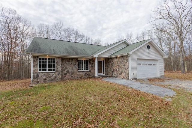 ranch-style house with a front lawn and a garage