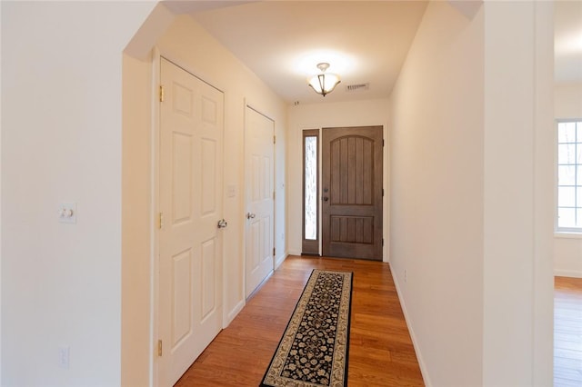 doorway featuring wood-type flooring