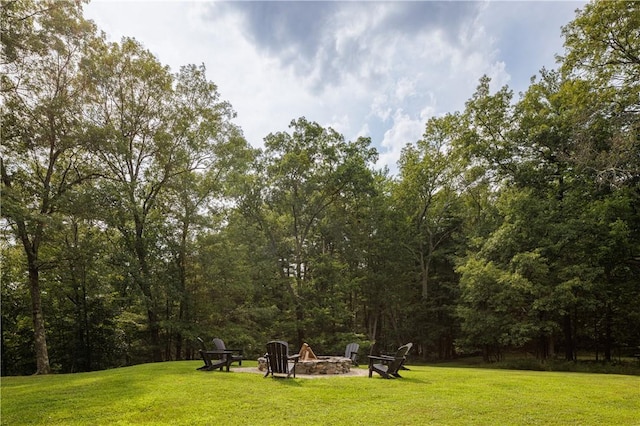 view of yard featuring an outdoor fire pit