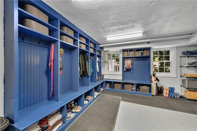 mudroom featuring a wealth of natural light and a textured ceiling