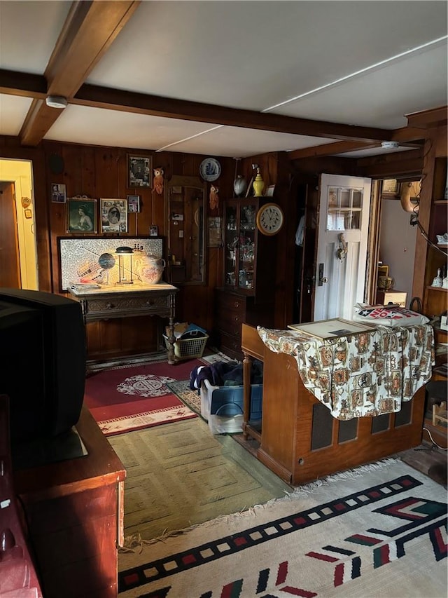 interior space featuring wood walls