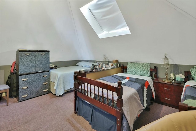 carpeted bedroom featuring vaulted ceiling