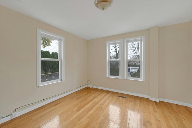 unfurnished room with a healthy amount of sunlight and light wood-type flooring