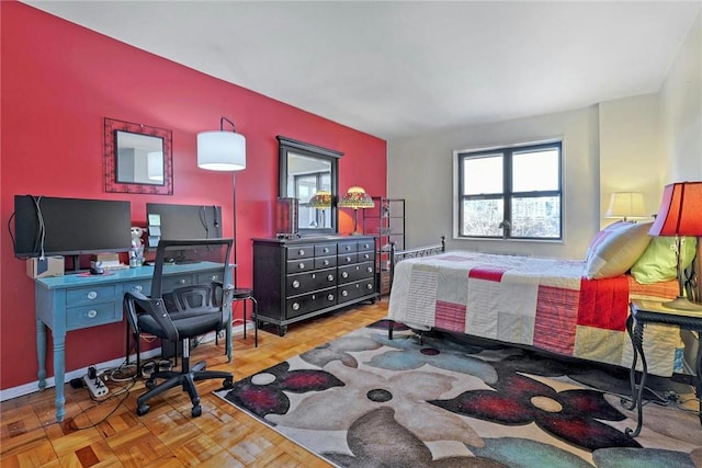 bedroom with parquet floors