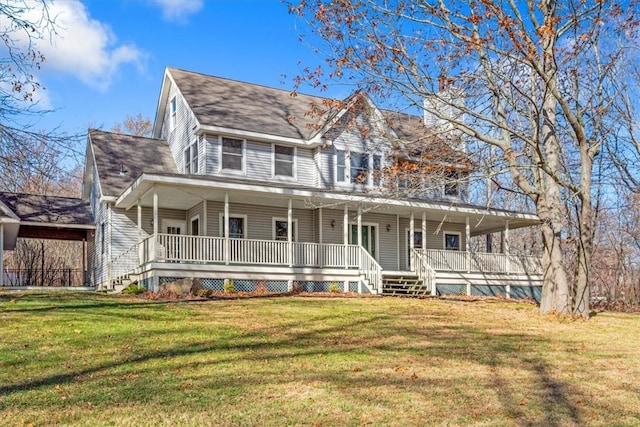 farmhouse with a front lawn and a porch