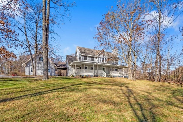 view of front of home with a porch and a front yard