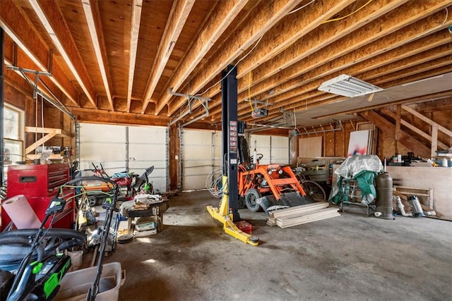 garage with a garage door opener