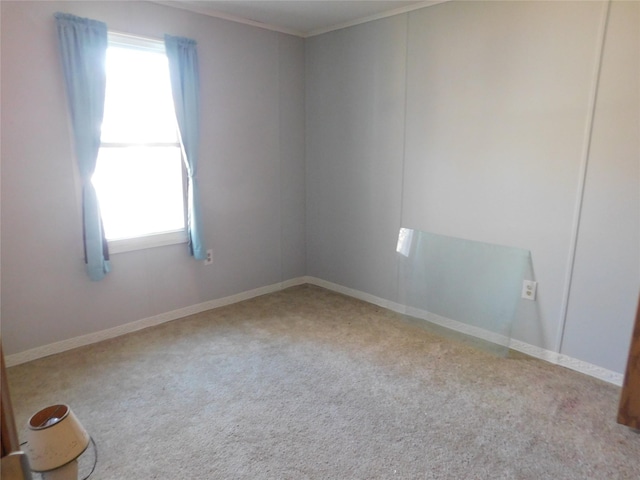 carpeted empty room with ornamental molding