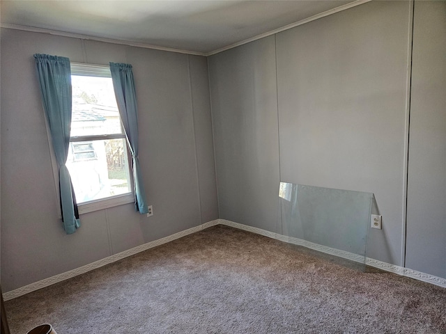 carpeted spare room featuring a healthy amount of sunlight and crown molding