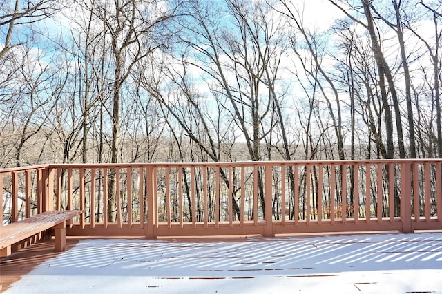 view of snow covered deck