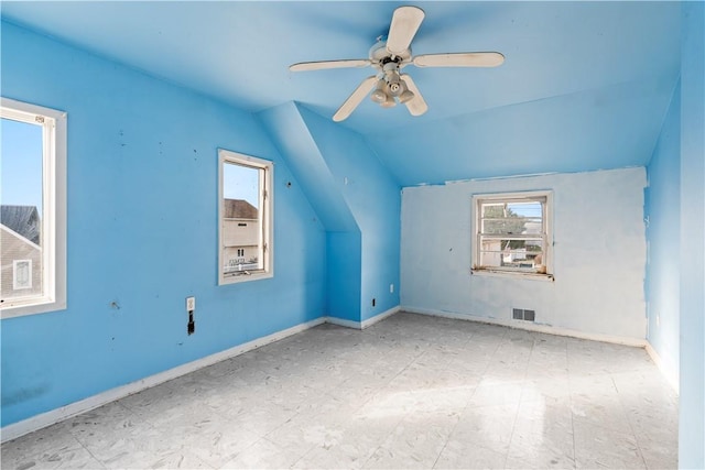 bonus room featuring ceiling fan and lofted ceiling