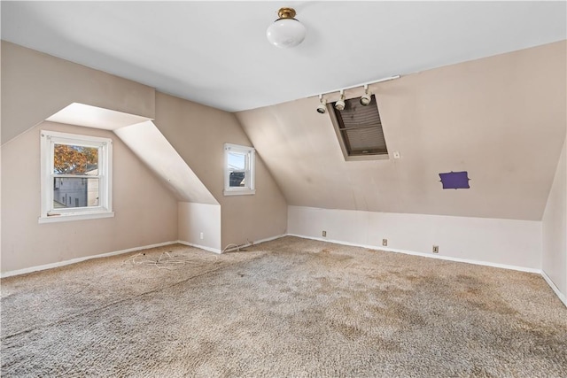 bonus room featuring carpet floors and lofted ceiling