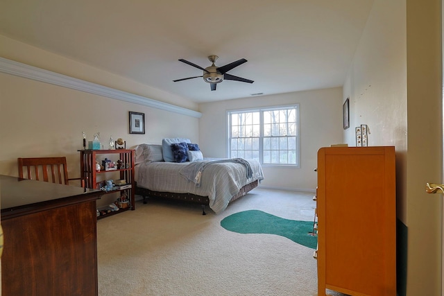 bedroom featuring carpet and ceiling fan