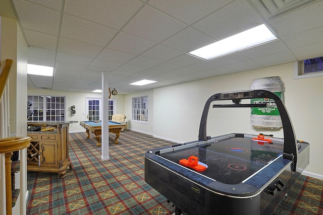 rec room with a drop ceiling and pool table