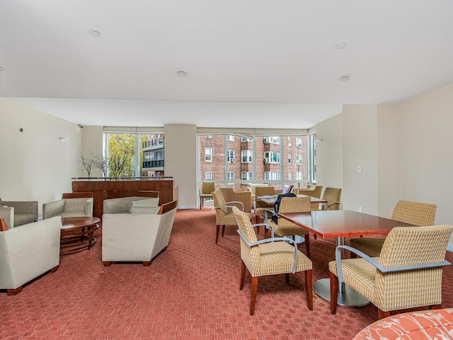 dining room featuring carpet