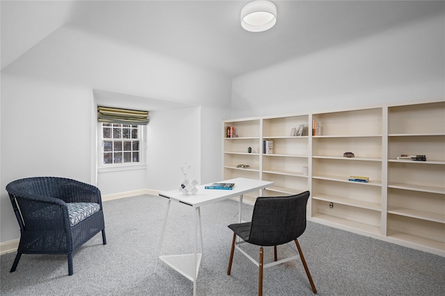 carpeted home office with baseboards