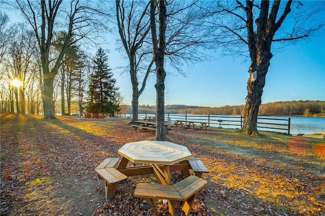 view of home's community with a water view