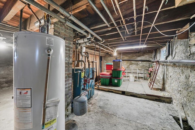 basement featuring gas water heater